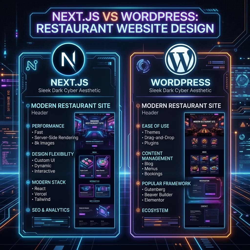 مقایسه طراحی سایت رستوران با Next.js در مقابل وردپرس؛ چرا سرعت لود در جنوب حیاتی است؟